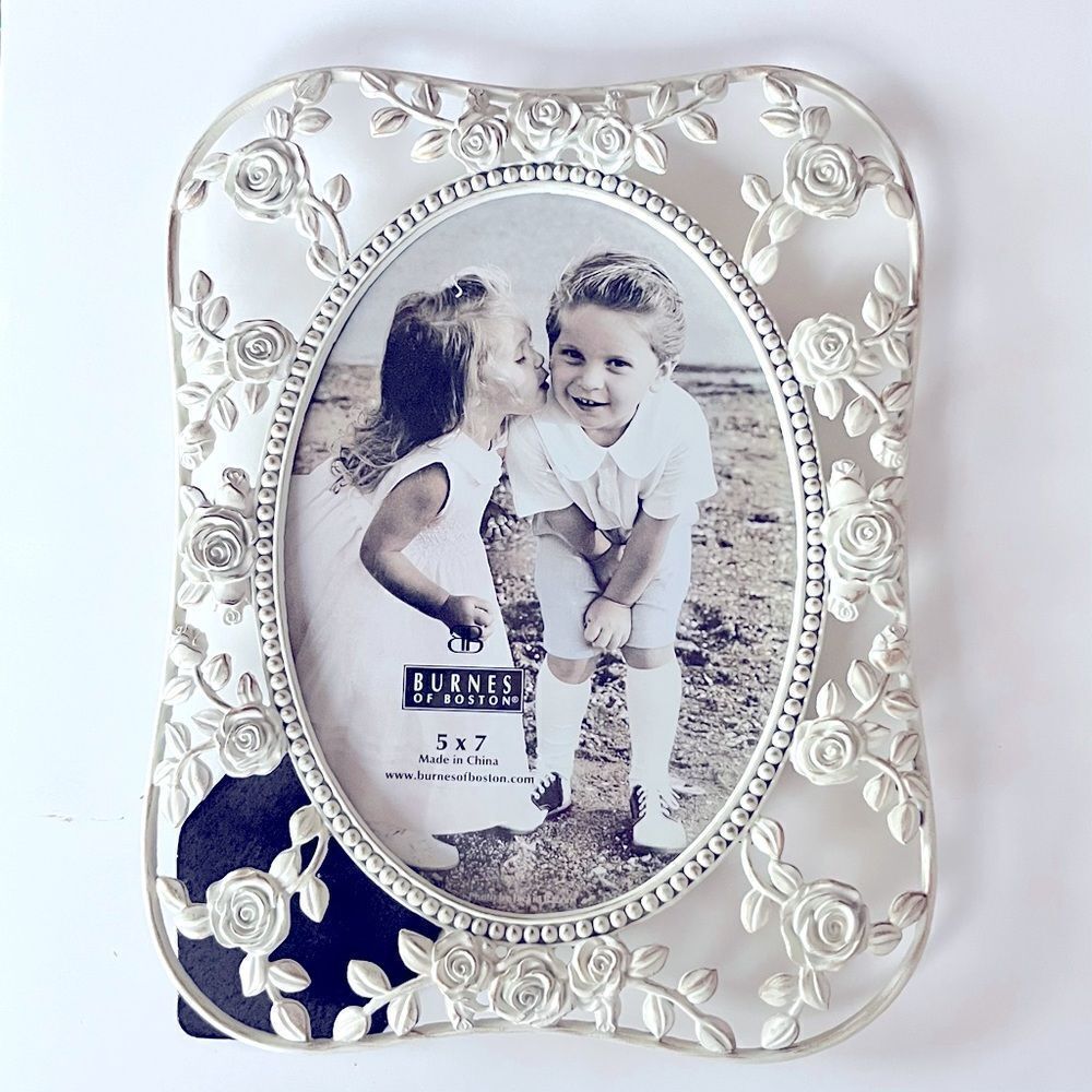 Burnes of Boston White Floral Metal Picture Frame
